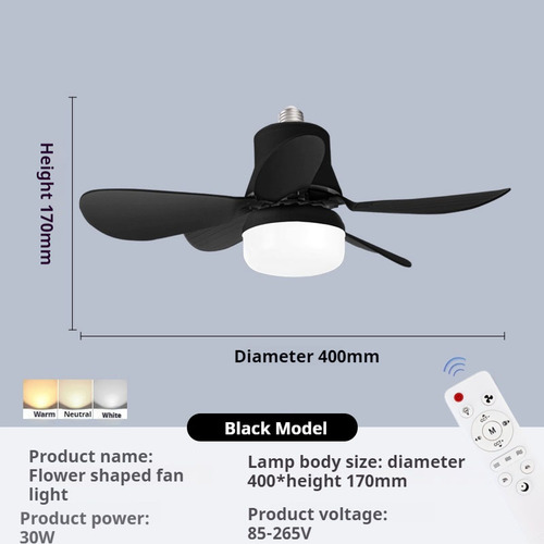Ventilador De Techo Moderno Con Control De Bombilla Led 30w