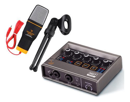 Kit Interface De Áudio Gravação E Microfone Mesa Condensador