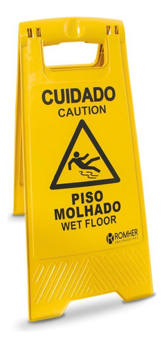 Esfregão + Cabo + Balde Com Espremedor + Placa Piso Molhado
