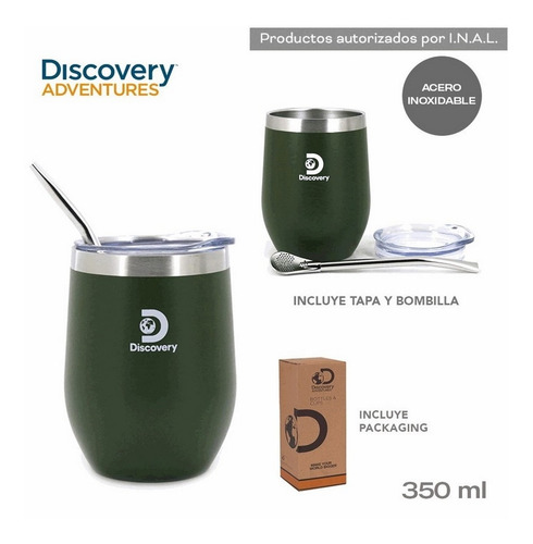Imagen 2 de 4 de Vaso Mate Discovery Termico Acero Bombilla Ar1 15245 Ellobo