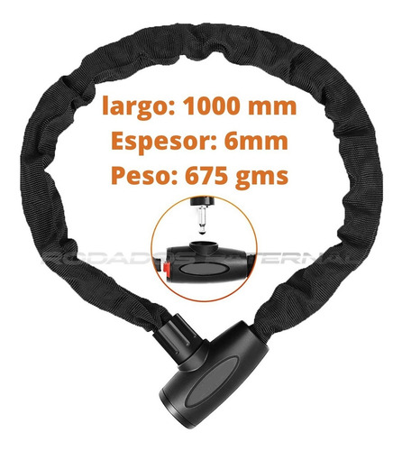Imagen 3 de 9 de Linga De Cadena Candado Para Bicicleta 6 X 1000 Con Llave