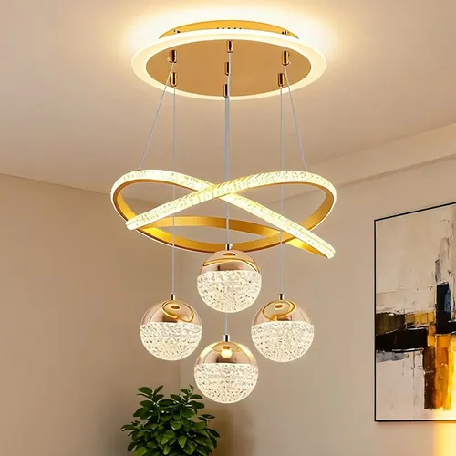 Lustre Sala De Jantar Lustre Pendente Cozinha Luxo Moderno 127/220v Dourado Modo De Três Cores Luz Ocular Protegida.
