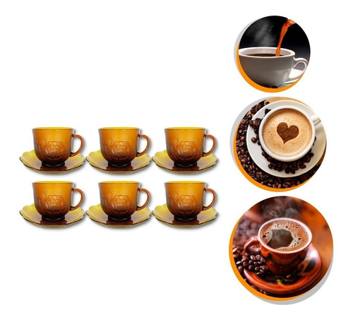 Imagem 2 de 6 de Kit Xicara Pires Café Chá 12 Peças Vidro Com Suporte 200ml