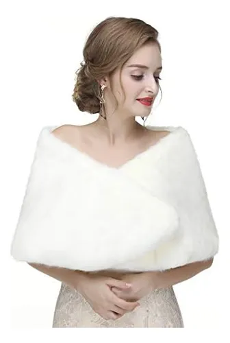 Zehope - Chal De Piel Sintética Para Boda, Color Blanco, Est