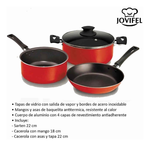 Imagen 3 de 8 de Set De Ollas+sarten Antiadherente 4 Piezas Jovifel Piamonte