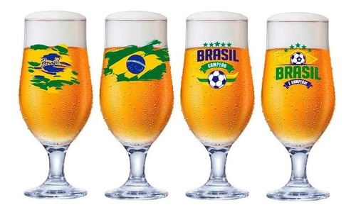 Jogo 04 Taças Cerveja Royal Beer Brasil 330ml Vidro Cor Transparente com estampa