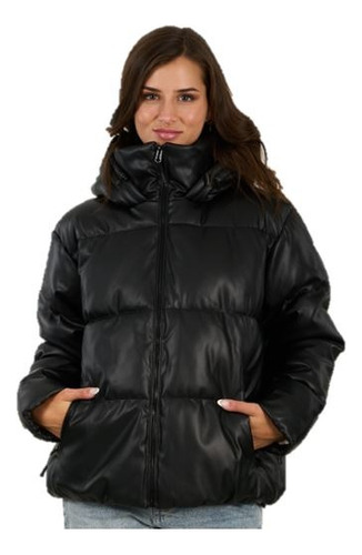 Parka Mujer Puffa P.u Con Capucha Negro - Polemic