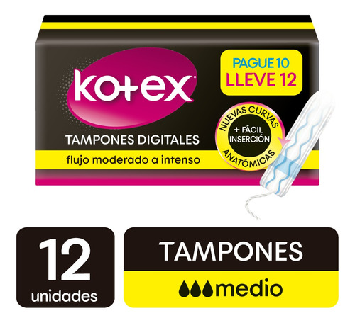 Tampones Kotex Digital Medio 12 - Unidad a $975
