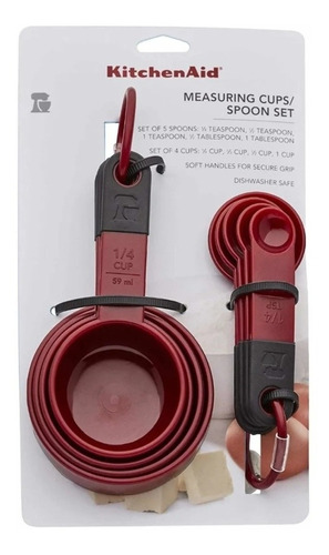 Tazas Cucharas Medidoras Repostería Kitchenaid Plásticas 9pz Color Rojo