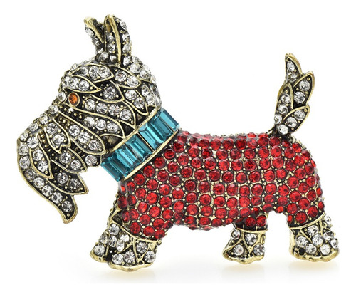 Broche Prendedor Perrito Schnauzer Con Cristales Zirconia