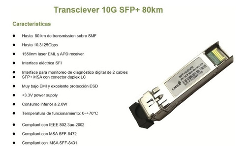 Módulo Fibra Optico 10g Base-er4 Qsfp+ 1550nm 80km Duplex.