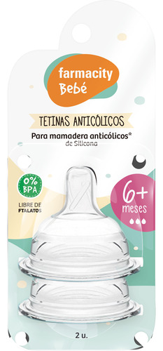 Tetinas Farmacity Bebé Anticolicos Natural 6+ Meses X 2 Un