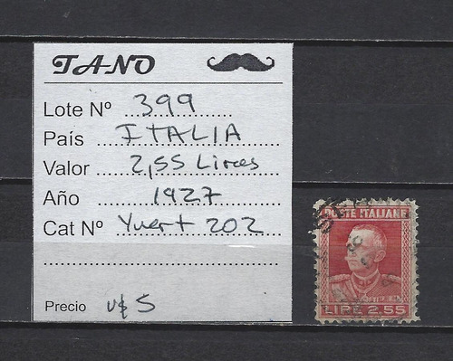 Lote399 Italia 2.55 Liras Año 1927 Yvert# 202