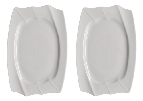 Pack X2 Plato Playo Bandeja Porcelana Rectangular 33 Cm Color Blanco