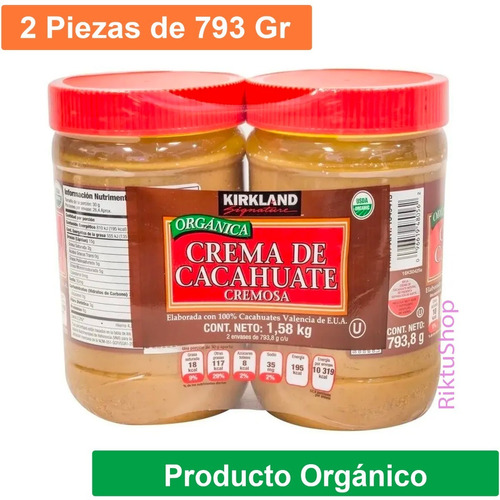 Crema De Cacahuate Orgánica Kirkland 2 Pzs De 793.8gr C/u