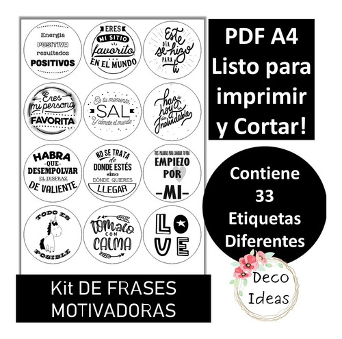 Imagen 2 de 5 de Kit06 Imprimible Blanco/negro Frases Motivadora Emprendedor