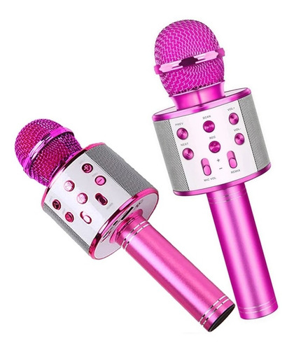 Microfono Karaoke Bluetooth Inalambrico Parlante Efectos Ful Color Fucsia