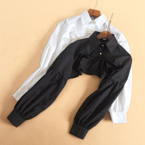 Blusa De Manga Larga Desmontable Cuello Falso De Algodón