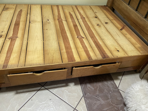 Cama Matrimonial Madera Con Cabecera Usada Marrón Madera Con Cajones (Usado)
