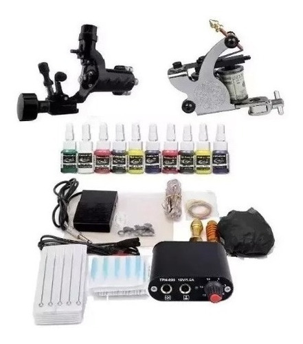 Kit De Tatuaje Tz-011 Maquina Fuente  Tintas Tattoo