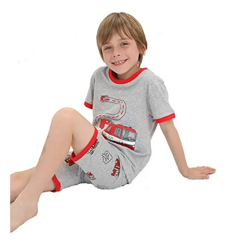 Conjunto De Pijama Corto De Algodón Para Niños Con Camión De