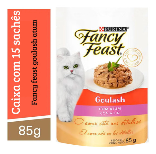 15 Sachês De Gatos Fancy Feast Ração Super Premium Atum 85g