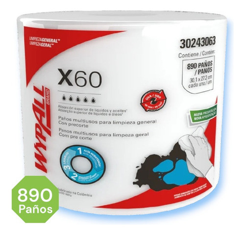 Paños Wypall X60 Jumbo Reutilizables Rollo X 890 Paños