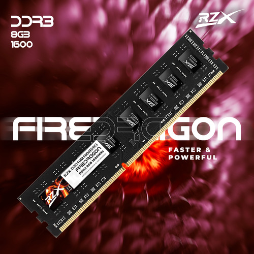 Memória Ram Rzx Fire Dragon Ddr3 8gb 1600mhz Gamer Desktop