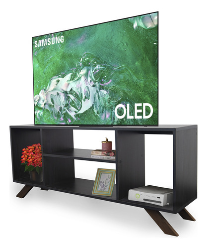 Mueble Para Tv Mesa Rack Textura Minimalista 55  Mónaco  Negro