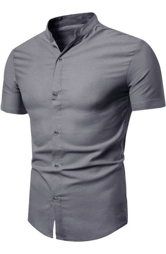 Camisa Slim Fit Strech Manga Corta Cuello Mao Vanquish   Rw