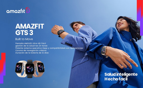 Smartwatch Amazfit GTS 3 1.75" caja de aleación de aluminio graphite black, malla graphite black de silicona