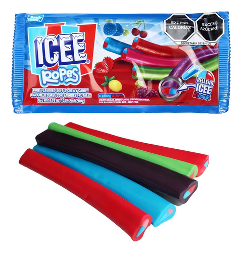Icee Ropes Caramelo Suave Con Sabores Dulce Frutales 12 Pz