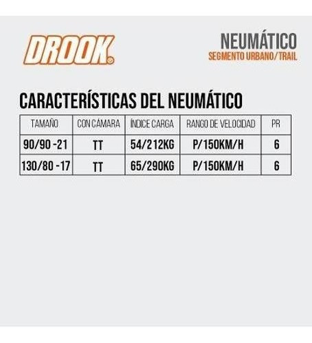 Juego Cubiertas Drook 90/90-21 54p + 130/80-17 Tt - Ahora12