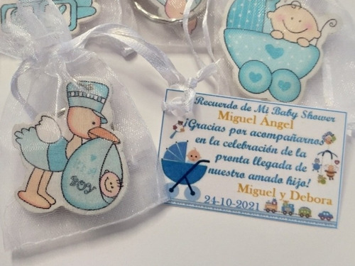 25 Llaveros Baby Shower Madera Con Bolsa Organza Y Tarjeta 