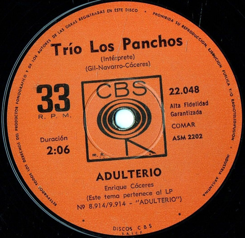 Trío Los Panchos     Adulterio - Te Quiero Para Eso  ( 7'' )