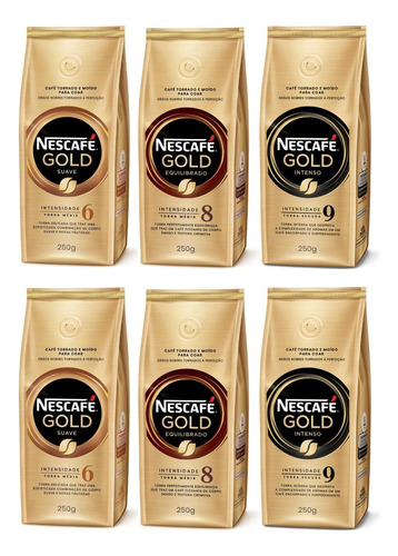6 Cafés Nescafé Gold Em Pó Intenso Intensidade 9