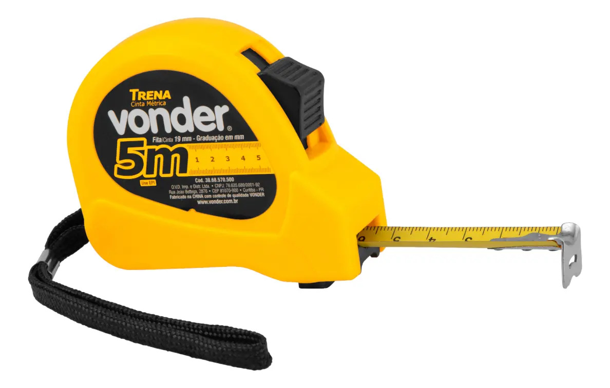 Trena Curta De Aço 5 M X 19 Mm Vonder Cor Amarelo