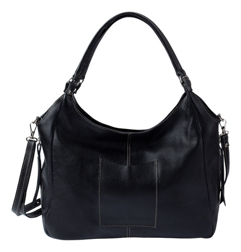 Bolsa hobo Magon Couros 2293 design lisa de couro bovino  preta com alça de ombro preta alças de cor preto