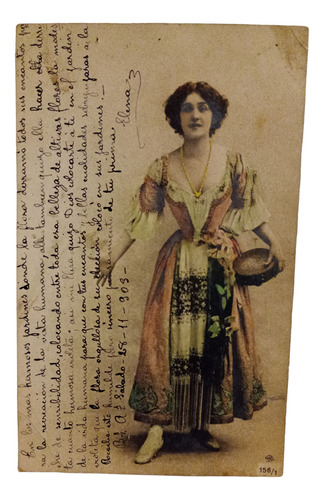 Tarjeta Postal Antigua Foto Coloreada Mujer 1903 