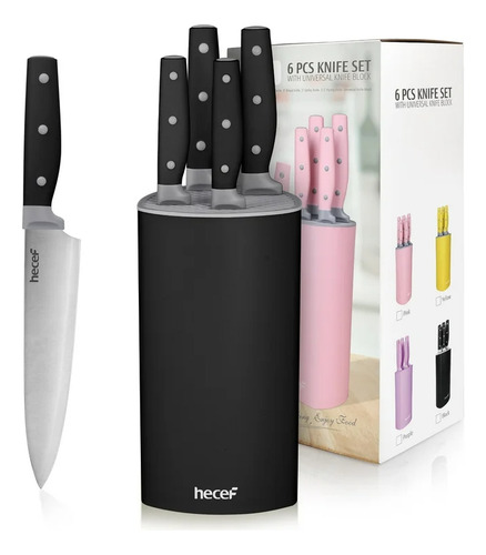 Set 6 Cuchillos Hecef, Acero Inoxidable Con Bloque Universal