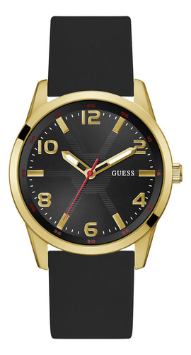 Reloj Guess Monte Gw0805g2 Hombre Adulto Dorado. Correa Negro Bisel Dorado Fondo Negro