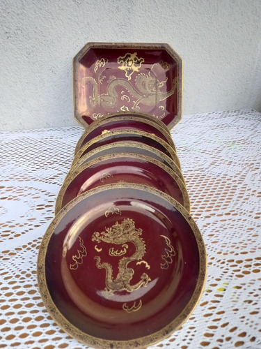 Finísimo Muy Antiguo Juego Lunch Porcelana Carltonware Bordó