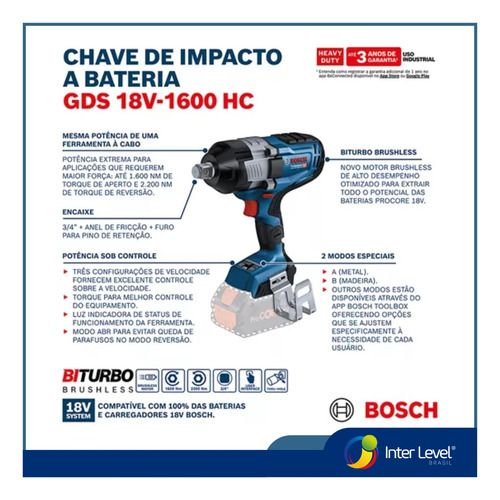 Kit Chave De Impacto Gds 18v-1600 C/1 5ah Carr. Bivolt Bosch
