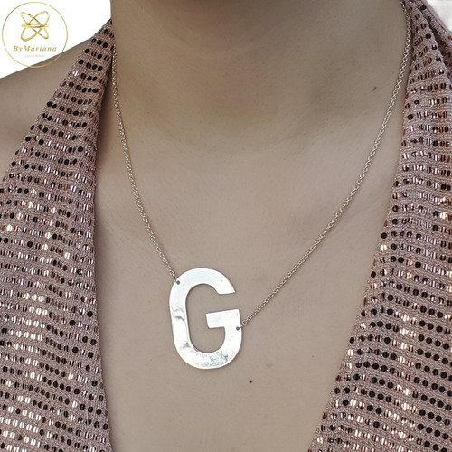 Imagen 2 de 9 de Cadena Plata Rollon Con Letra G Grande 30 X 40mm