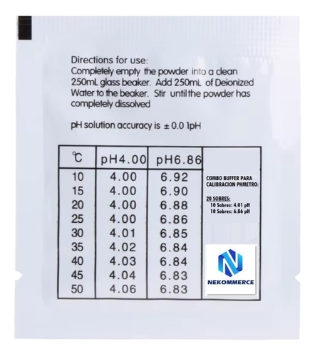 Combo Buffer Calibracion Ph 20 Sobres Ph 4.01 & 6.86 (10c/u)