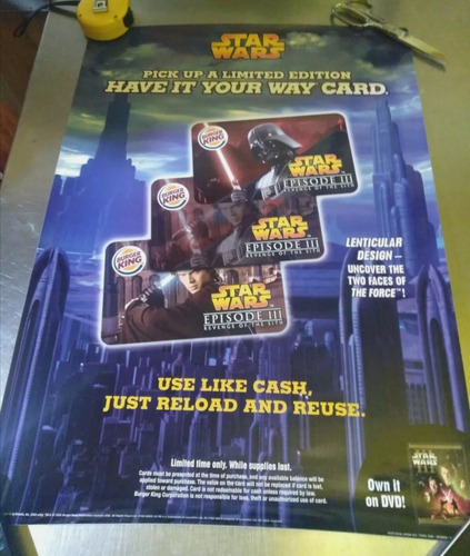 Star Wars Display Tipo Poster De Burger King Usa Episodio 3