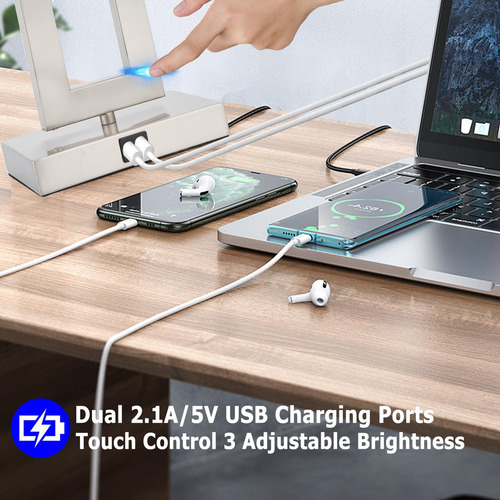 Juego De 2 Lámparas De Mesa Control Táctil Con Usb Regulable