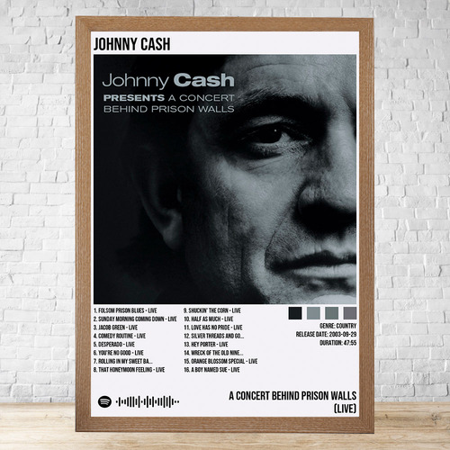 Cuadro Johnny Cash 5 30x40 Con Vidrio Y Marco Madera C565 Marrón Claro Clasico