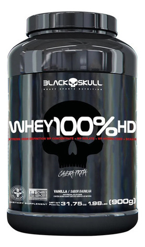 Whey Protein 100% Hd Black Skull Wpc Wpi Baunilha Pote 900g Sabor Baunilha