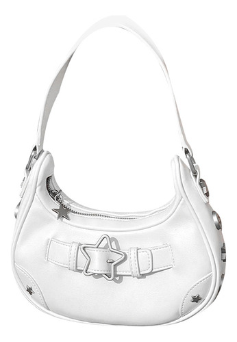 Bolso moderno Y2k con correa superior, regalo para niñas y marco de hardware como se muestra en color blanco, correa de hombro blanca, diseño de tela lisa